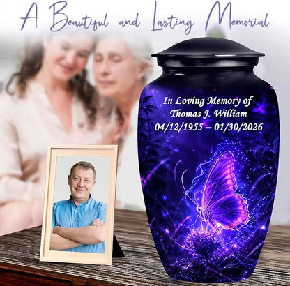 Purple Butterfly Memorial Urn with Ash Necklace