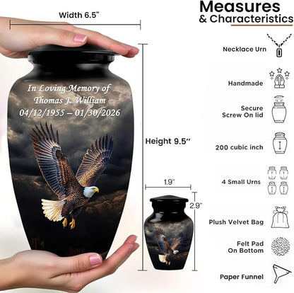 American Eagle Urn Set with Cross Ash Necklace