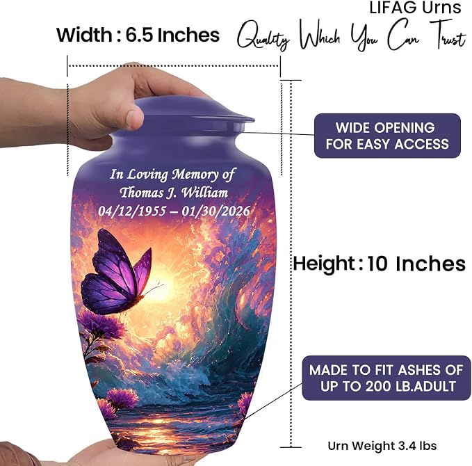 Personalized Butterfly Urn Large Adult Cremation Urn with Ash Necklace