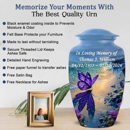 Personalized Butterfly Urn with Ash Necklace