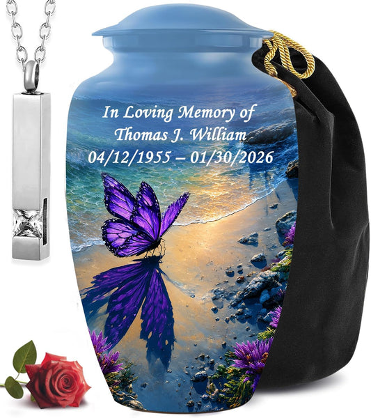 Personalized Butterfly Urn with Ash Necklace