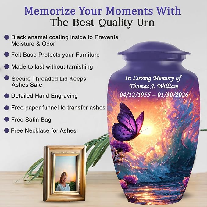 Personalized Butterfly Urn Large Adult Cremation Urn with Ash Necklace