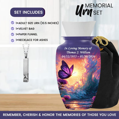 Personalized Butterfly Urn Large Adult Cremation Urn with Ash Necklace