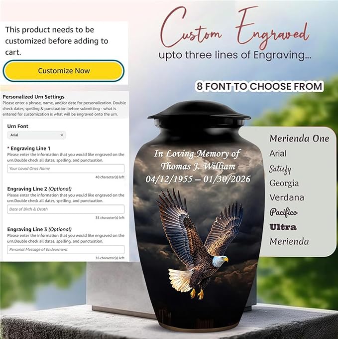 American Eagle Urn Set with Cross Ash Necklace
