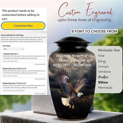 American Eagle Urn Set with Cross Ash Necklace