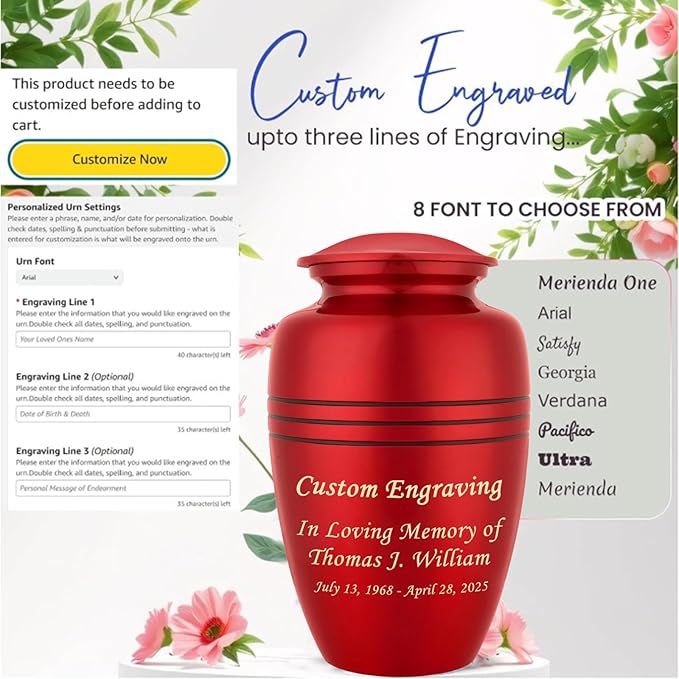 Crimson Red Marble Personalized Urn with Ash Necklace