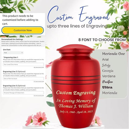 Crimson Red Marble Personalized Urn with Ash Necklace