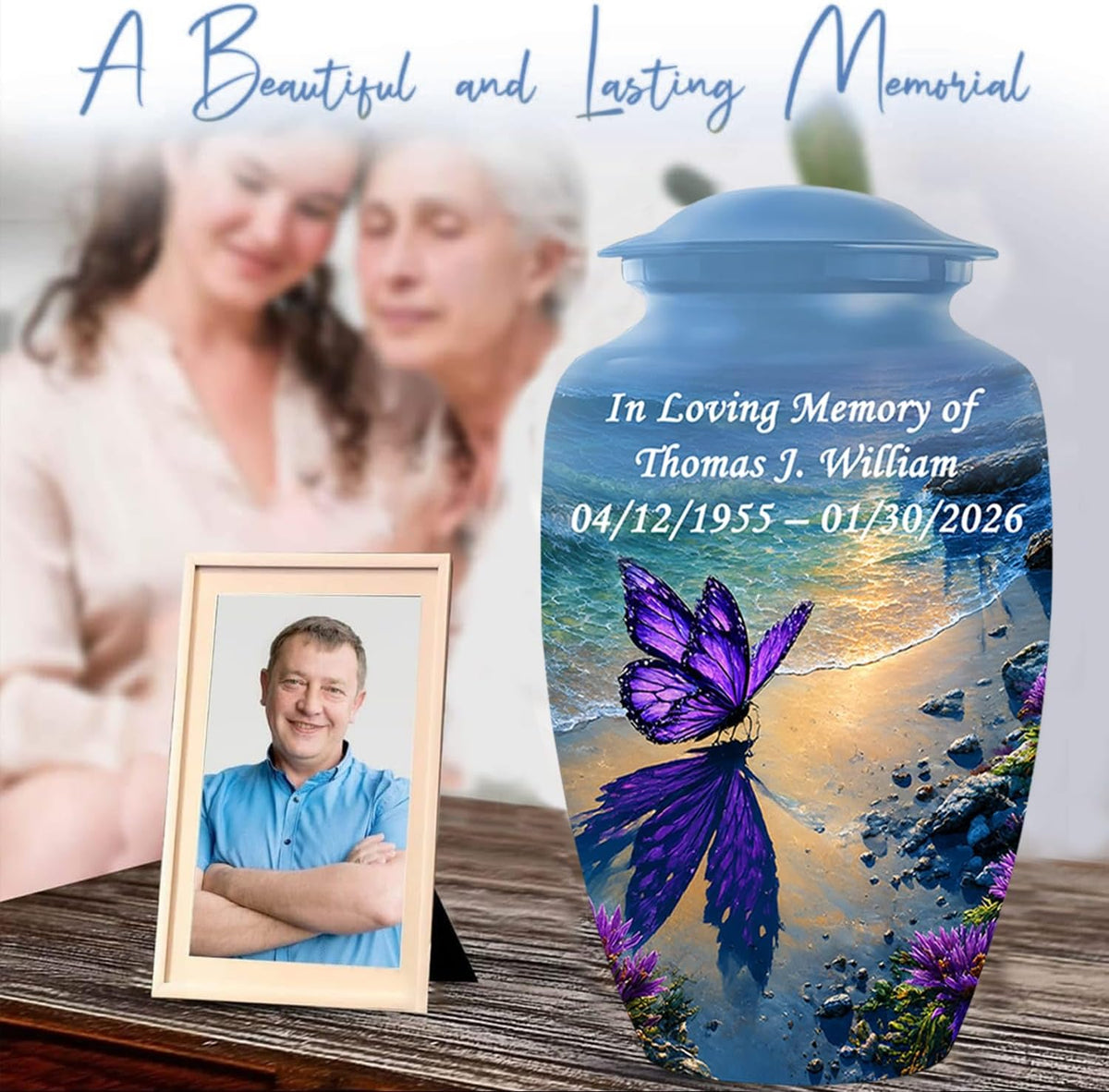 Personalized Butterfly Urn with Ash Necklace