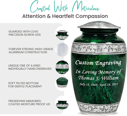 Green Marble Personalized Urn Set with Ash Necklace