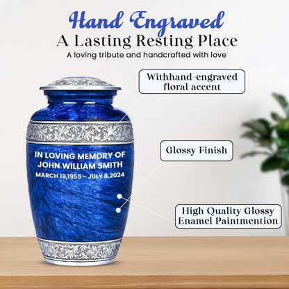 Blue Personalized Adult Urn with Ash Necklace