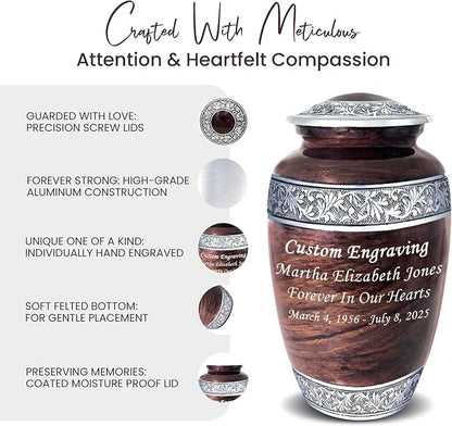 Brown Marble Personalized Urn with Ash Necklace