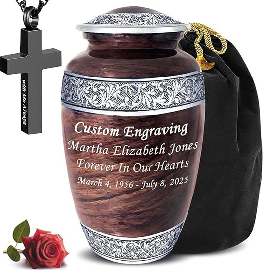 Brown Marble Personalized Urn with Ash Necklace