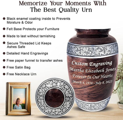 Brown Marble Personalized Urn with Ash Necklace