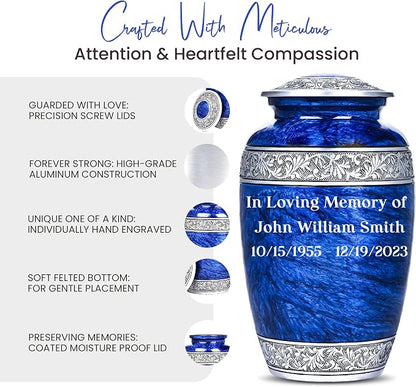 Blue Personalized Adult Urn with Ash Necklace