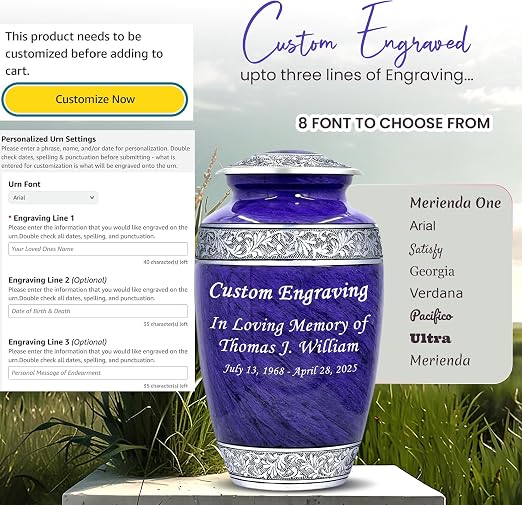 Purple Marble Personalized Urn Set with Ash Necklace