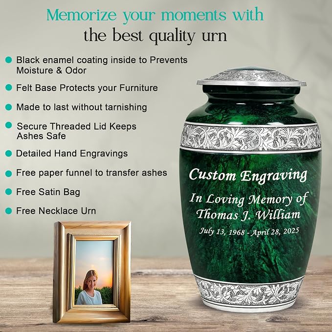 Green Marble Personalized Urn Set with Ash Necklace