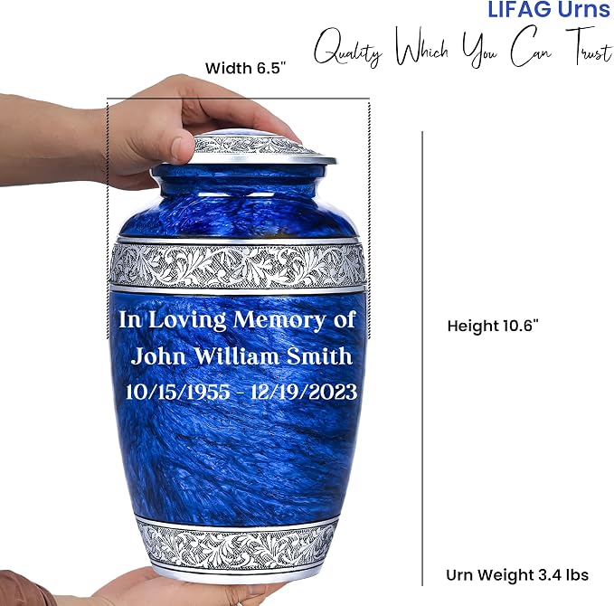 Blue Personalized Adult Urn with Ash Necklace