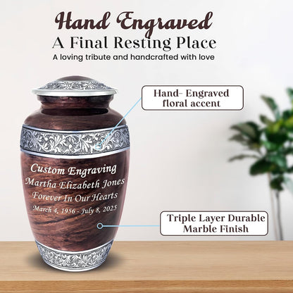 Brown Marble Personalized Urn with Ash Necklace
