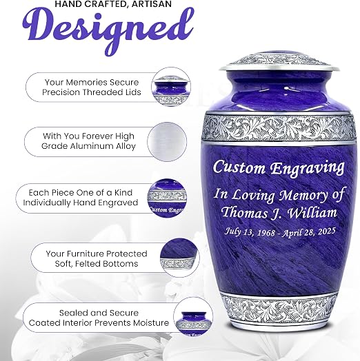 Purple Marble Personalized Urn Set with Ash Necklace