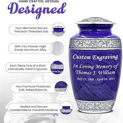 Purple Marble Personalized Urn Set with Ash Necklace