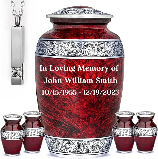 Red Marble Personalized Urn Set with Ash Necklace