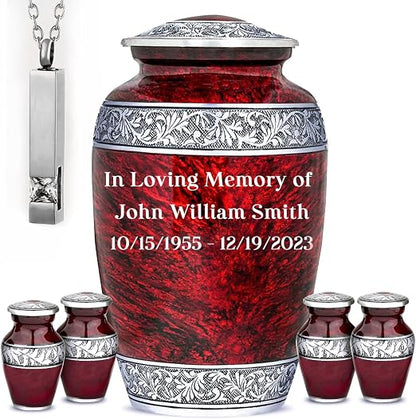 Red Marble Personalized Urn Set with Ash Necklace