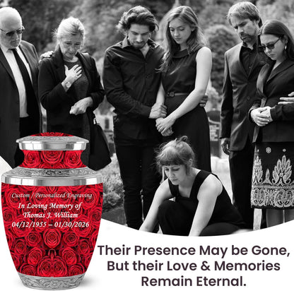 Red Rose Memorial Urn with Ash Necklace & Velvet Bag