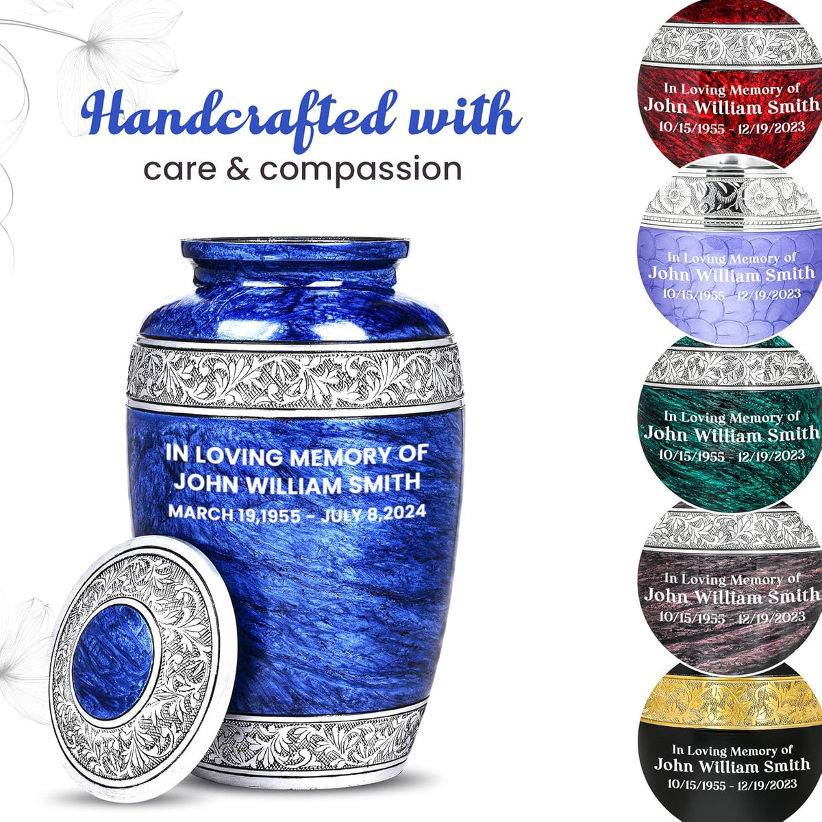 Blue Personalized Adult Urn with Ash Necklace