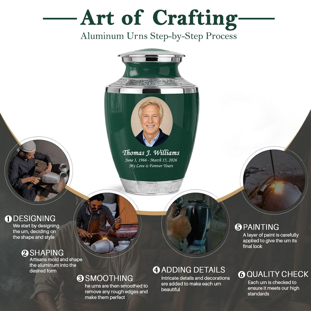 Green Personalized Funeral Urn – Large Adult Cremation Urn